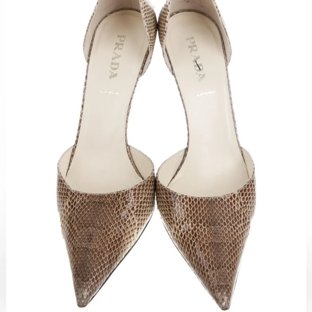 Authentic Prada Snakeskin Pointed Toe Pumps, Size 9.5 / IT 39.5 - Picture 4 of 12